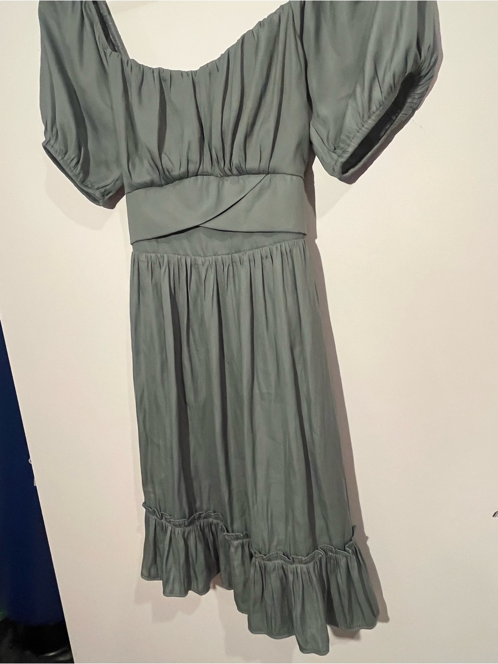 Altar’d State Sage Green Puff Sleeve Wrap Midi Dress - Picture 2 of 8